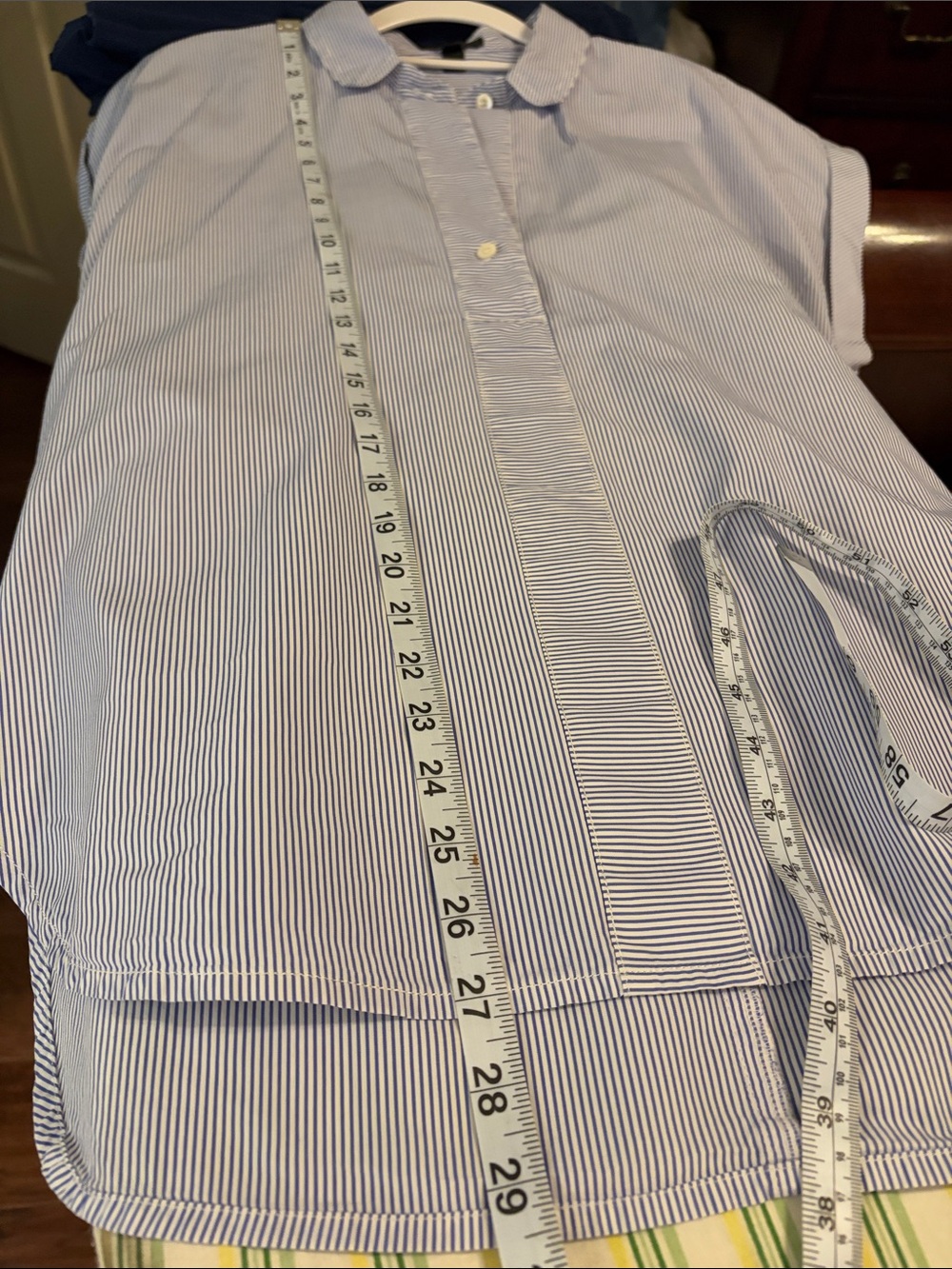 J. Crew Blue White Pinstripe Cap-Sleeve Button Shirt - Picture 15 of 15